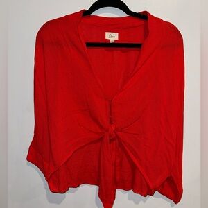 Elan Red Tie Front Blouse – Lightweight Flowing Top – Size L